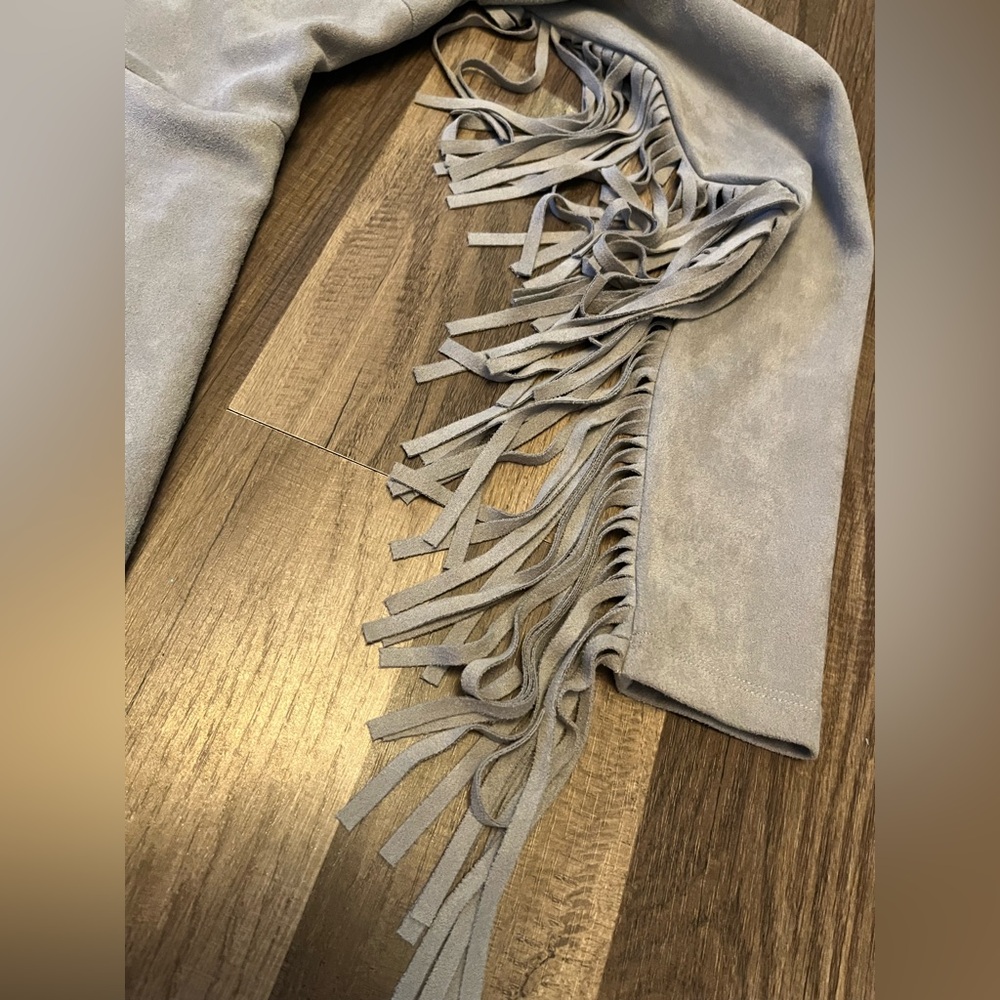 Lulu's Light Gray Fringe V-Neck Suede Mini Dress - Picture 9 of 16
